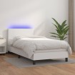 Cama box spring y colchón LED cuero sintético blanco 90x190 cm