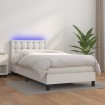 Cama box spring y colchón LED cuero sintético blanco 80x200 cm