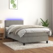 Cama box spring colchón y LED terciopelo gris claro 80x200 cm