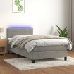 Cama box spring colchón y LED terciopelo gris claro 80x200 cm