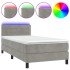 Cama box spring colchón y LED terciopelo gris claro 80x200