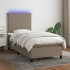 Cama box spring colchón y luces LED tela gris taupe 90x200