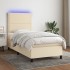 Cama box spring colchón y luces LED tela crema 90x200