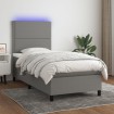 Cama box spring colchón y luces LED tela gris oscuro 90x190 cm