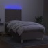 Cama box spring colchón y luces LED tela gris taupe 90x200