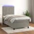 Cama box spring colchón y LED terciopelo gris claro 90x200