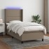 Cama box spring colchón y luces LED tela gris taupe 90x200