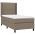 Cama box spring colchón y luces LED tela gris taupe 90x200