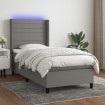 Cama box spring colchón y luces LED tela gris oscuro 90x200 cm