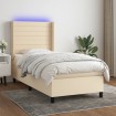 Cama box spring colchón y luces LED tela crema 90x200 cm