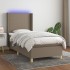 Cama box spring colchón y luces LED tela gris taupe 90x200