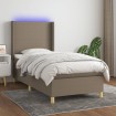 Cama box spring colchón y luces LED tela gris taupe 90x200 cm