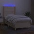 Cama box spring colchón y luces LED tela crema 90x200