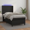 Cama box spring y colchón LED cuero sintético negro 90x200 cm