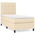 Cama box spring con colchón tela color crema 90x200