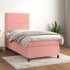 Cama box spring con colchón terciopelo rosa 90x200