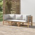 Set de muebles de jardín 3 piezas bambú y cojines gris