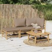 Set de muebles de jardín 3 piezas bambú y cojines gris taupe