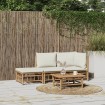 Set de muebles de jardín 3 piezas bambú y cojines blanco crema