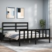 Estructura de cama con cabecero madera maciza negro 160x200 cm