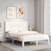 Estructura de cama con cabecero madera maciza blanco 120x200 cm