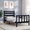 Estructura de cama con cabecero madera maciza negro 100x200 cm