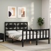 Estructura de cama con cabecero madera maciza negro 140x190 cm