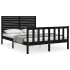 Estructura de cama con cabecero madera maciza negro 140x190