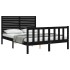 Estructura de cama con cabecero madera maciza negro 140x190