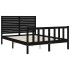 Estructura de cama con cabecero madera maciza negro 140x190