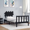 Estructura de cama con cabecero madera maciza negro 90x200 cm