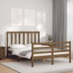 Estructura de cama matrimonio con cabecero madera marrón miel