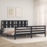 Estructura de cama con cabecero madera maciza negro 200x200