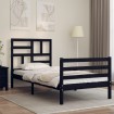 Estructura de cama con cabecero madera maciza negro 90x200 cm