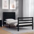 Estructura de cama con cabecero madera maciza negro 90x200