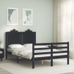 Estructura de cama con cabecero madera maciza negro 120x200 cm