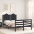 Estructura de cama con cabecero madera maciza negro 120x200