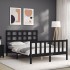 Estructura de cama con cabecero madera maciza negro 140x190