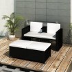 Set muebles de jardín 4 piezas y cojines ratán sintético negro