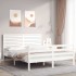 Estructura de cama con cabecero madera maciza blanco 160x200