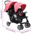 Carrito para 2 niños tandem de acero rosa y