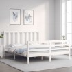 Estructura de cama con cabecero madera maciza blanco 160x200 cm