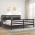 Estructura de cama con cabecero madera maciza negro 200x200