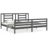 Estructura de cama con cabecero madera maciza gris 200x200