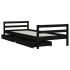 Estructura cama infantil y cajones madera pino negro 90x190