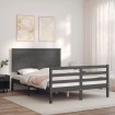 Estructura de cama con cabecero madera maciza gris 140x190 cm