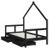 Estructura cama infantil y cajones madera pino negro 80x160