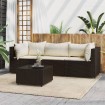 Set muebles de jardín 4 piezas y cojines ratán sintético marrón