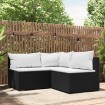 Set de muebles de jardín 3 pzas y cojines ratán sintético negro