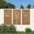 Adorno pared jardín 3 pzas acero corten diseño árbol 105x55